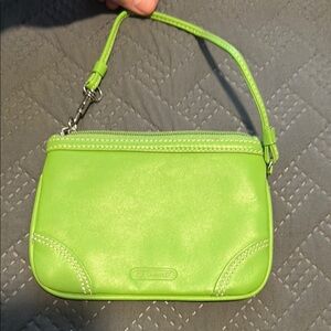 Lime Green Leather Wristlet